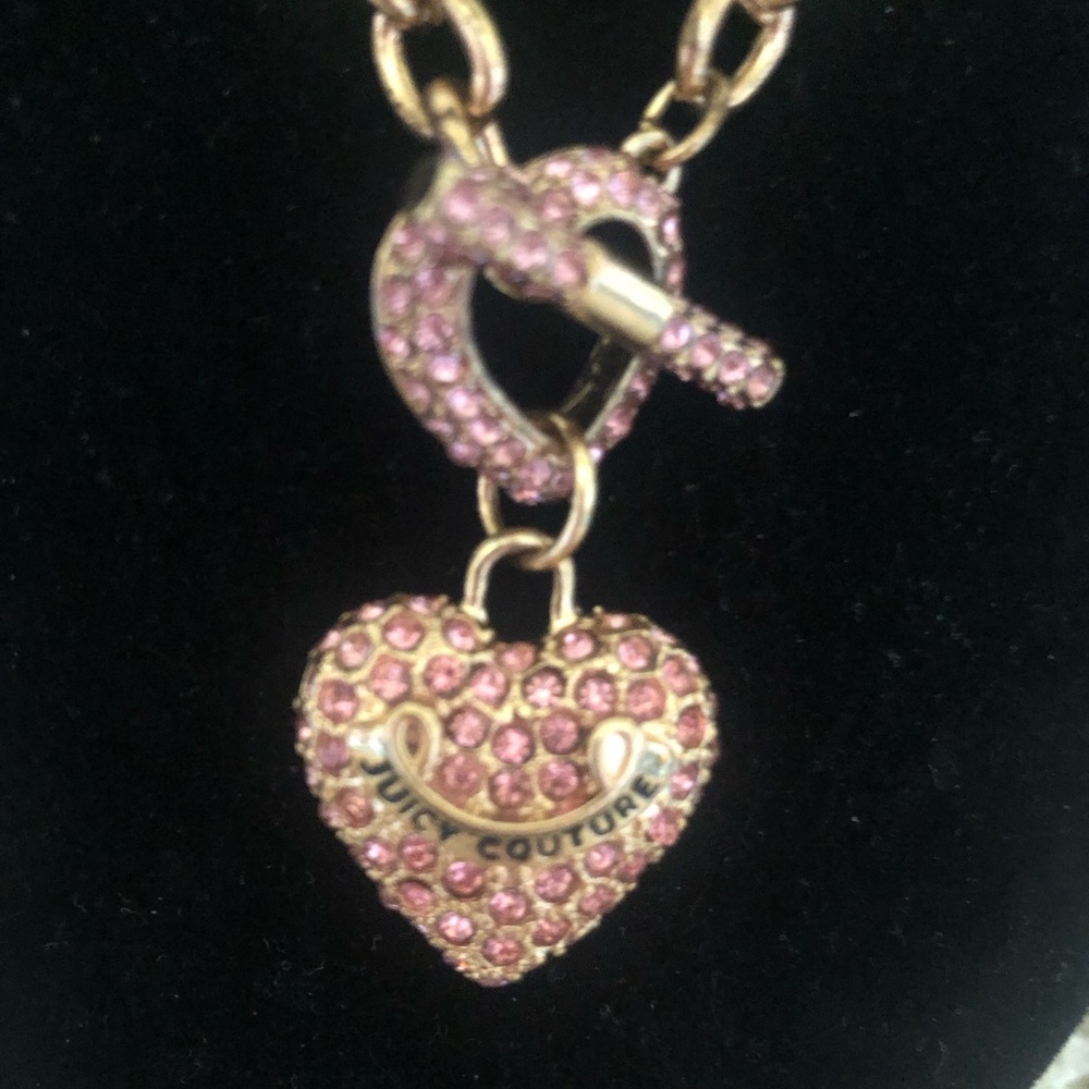 Vintage Gold Chain Necklace with Pink Crystal Heart Pendant - Picture 6 of 6